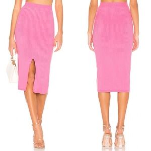 Free People Skyline Midi Skirt Ribbed Knit Slit Womens Small Pink Bodycon Barbie